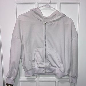 white slightly cropped zip up hoodie jacket
